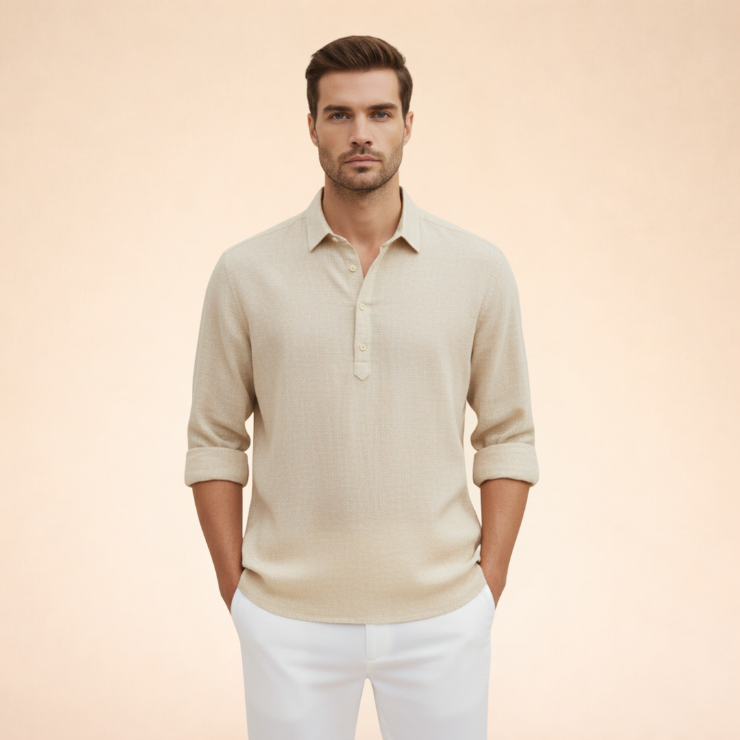 Men’s Polo Shirt Long Sleeve Casual Button Up Everyday Top