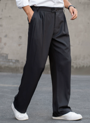 Wide Leg Pleated Dress Pants for Men - High Waisted