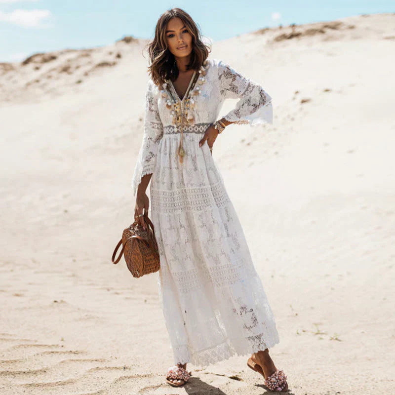 Elegant Boho Maxi Dress with Long Sleeves