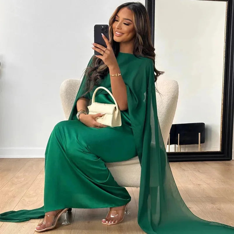 Clementine | Women's Elegant Cape Maxi Dress for Evening Wear