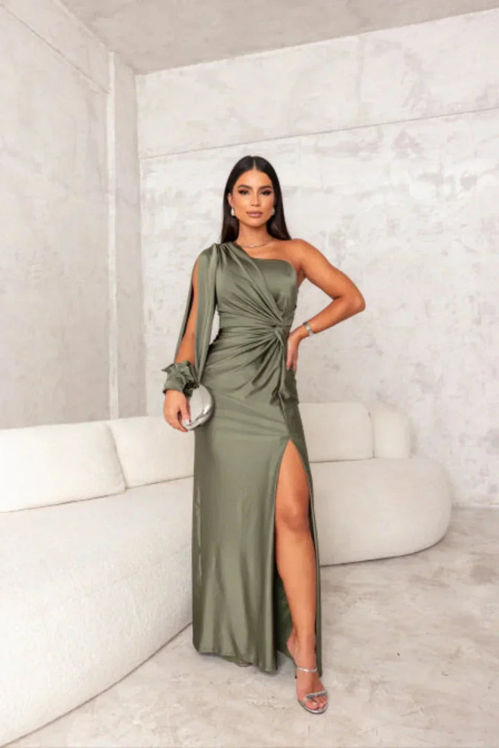 Satin One-Shoulder Dress in Elegant Valeria Style