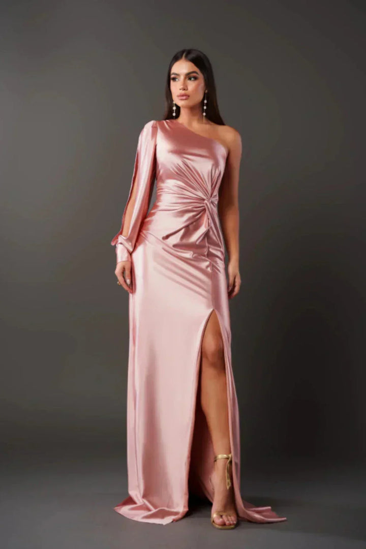 Satin One-Shoulder Dress in Elegant Valeria Style