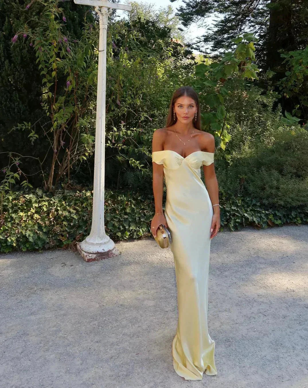 Elegant Off-Shoulder Yellow Maxi Dress