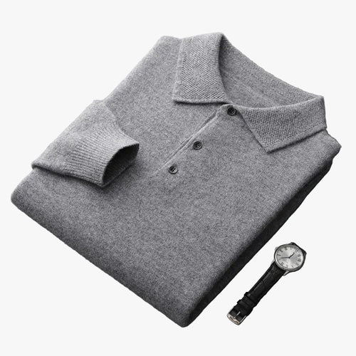 Men's Merino Polo Shirt with Three-Button Placket and Ribbed Trim