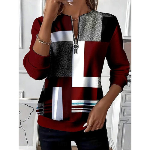 Nancy | Color Block Zip-Neck Sweatshirt