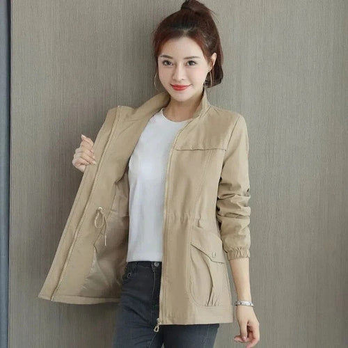 Eleanor | Women's Lightweight Zip-Up Short Bomber Jacket Drawstring Waist