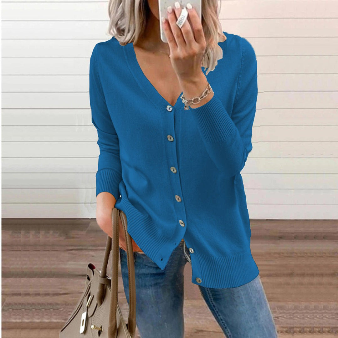 Olivia | Women's V-Neck Button-Front Long Sleeve Knit Cardigan